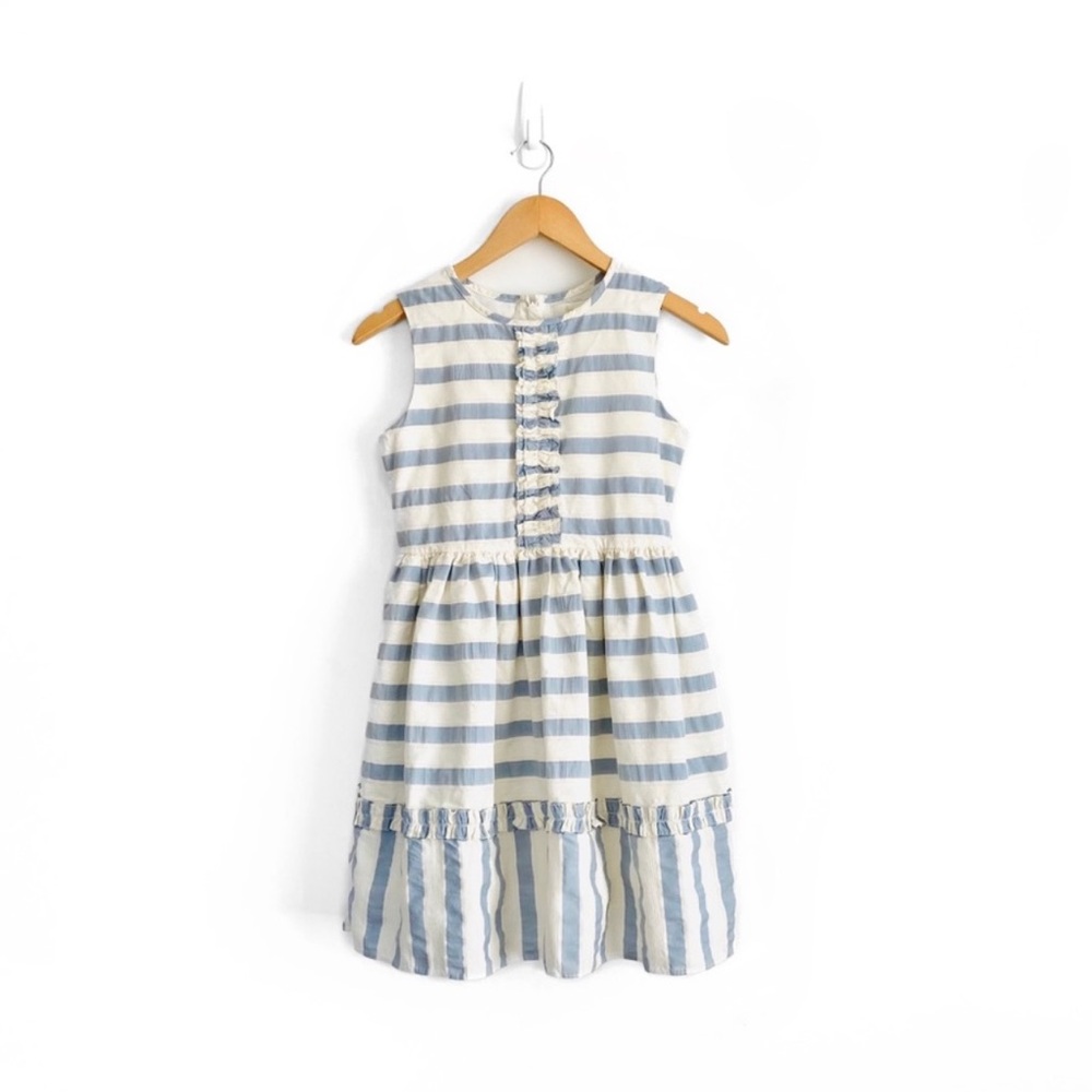 Mini Boden Textured Stripe Ruffle Dress